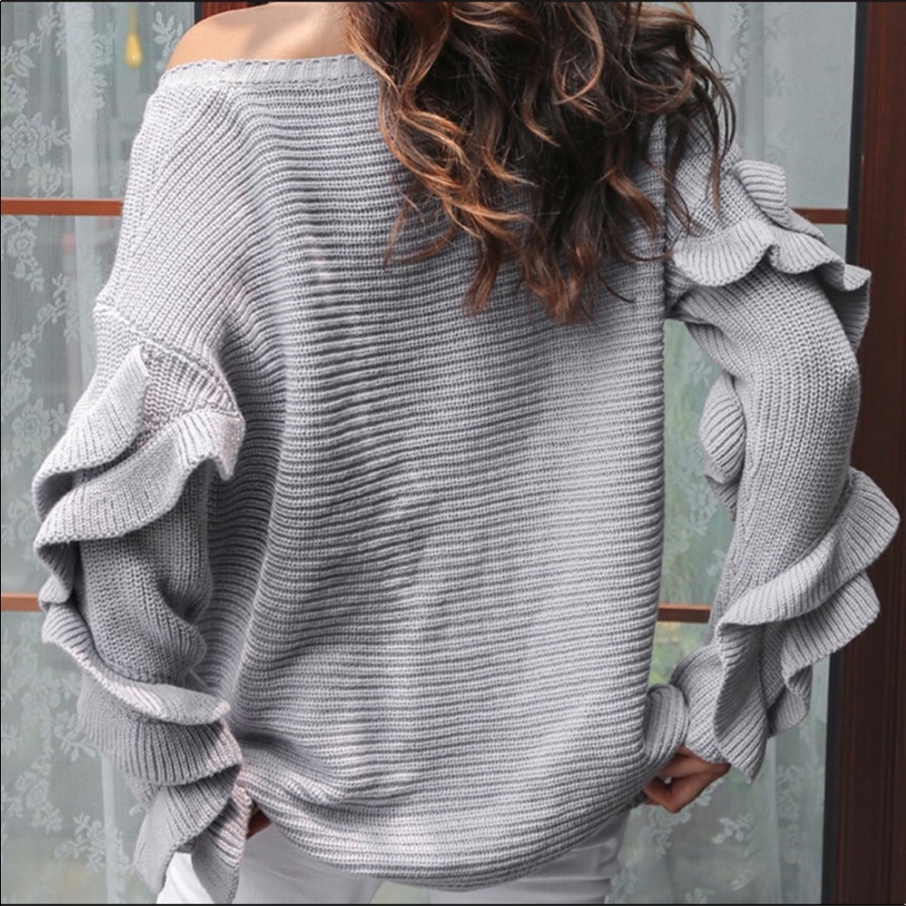 ❗️SALE LAST ONE ❗️Oversized Ruffles Knit Sweater - Picture 8 of 8